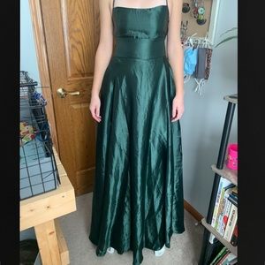 Windsor Emerald Green long dress with slit, size S, adjustable criss cross back
